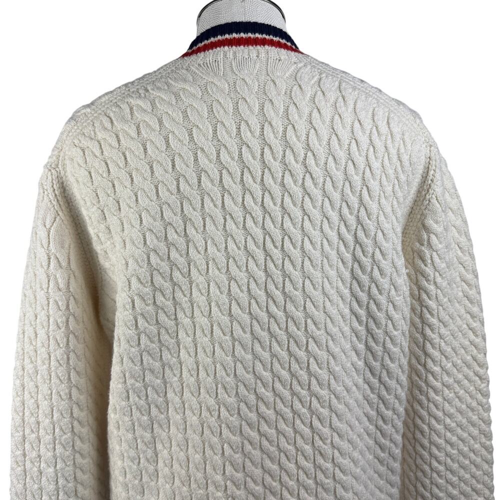 Maje Cream Cable-Knit Cardigan with Red & Navy Trim - Picture 5 of 8